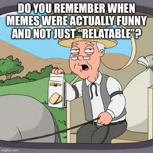 DO YOU REMEMBER WHEN MEMES WERE ACTUALLY FUNNY AND NOT JUST “RELATABLE”?