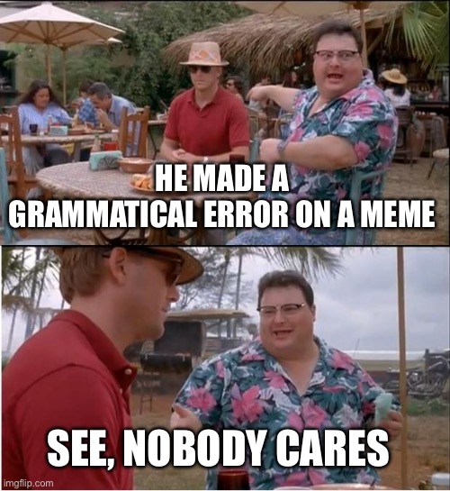 HE MADE A GRAMMATICAL ERROR ON A MEME /  SEE, NOBODY CARES