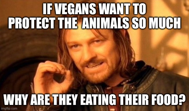IF VEGANS WANT TO PROTECT THE  ANIMALS SO MUCH /  WHY ARE THEY EATING THEIR FOOD?