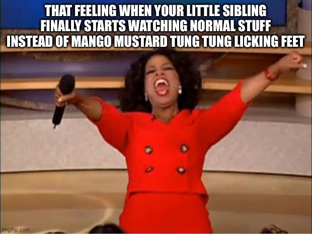 That feeling when your little sibling finally starts watching normal stuff instead of mango mustard tung tung licking feet