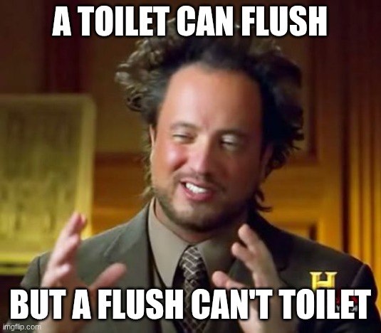 a toilet can flush /  but a flush can't toilet