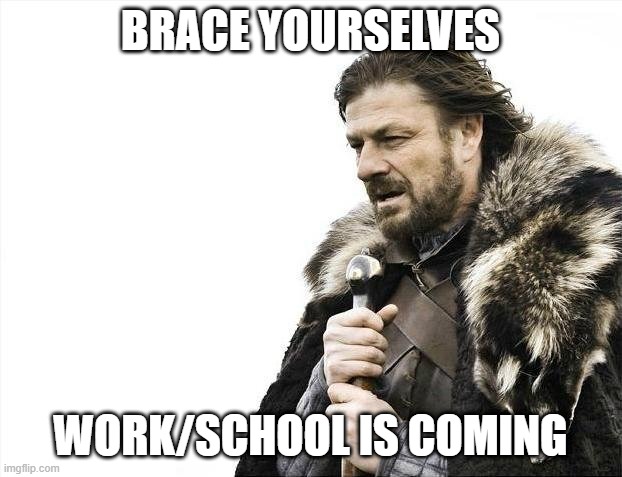 Brace yourselves /  work/school is coming