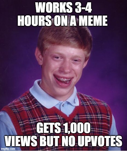 Works 3-4 hours on a meme /  Gets 1,000 views but no upvotes