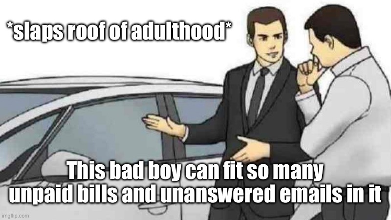 *slaps roof of adulthood* /  This bad boy can fit so many unpaid bills and unanswered emails in it