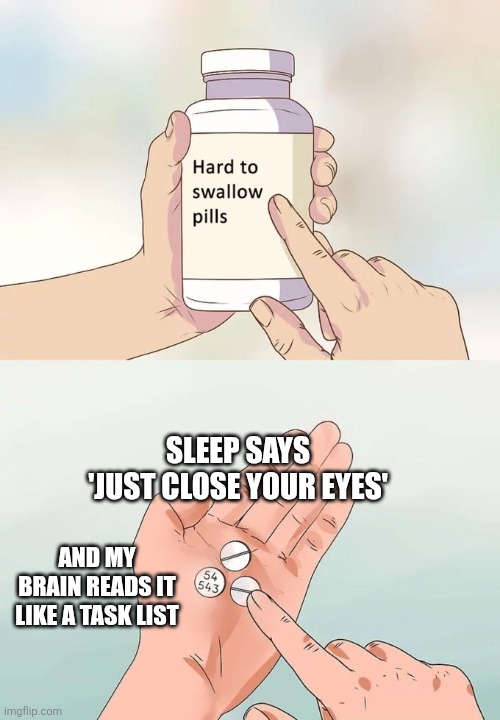 SLEEP SAYS 'JUST CLOSE YOUR EYES' /  AND MY BRAIN READS IT LIKE A TASK LIST
