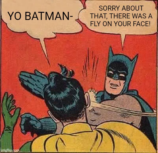 Yo Batman- /  Sorry about that, there was a fly on your face!